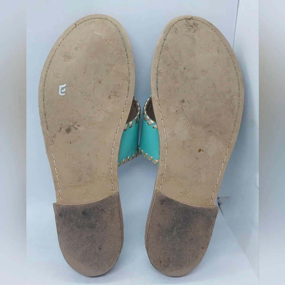 Jack Rogers Sandals Embroidered Pineapple Turquoise Leather Women's Size 9